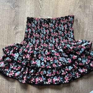 Floral Smocked Mini Skirt - Black and Pink